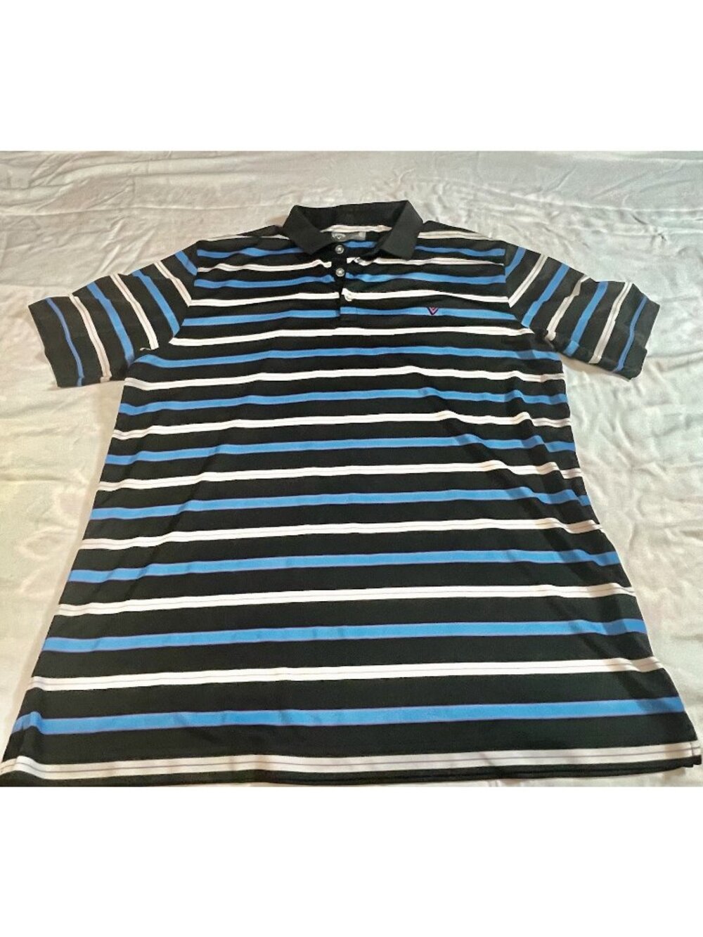 Callaway Golf Shirt Men's XL Black/Blue Stripes OptiDri Performance Polo Shirt